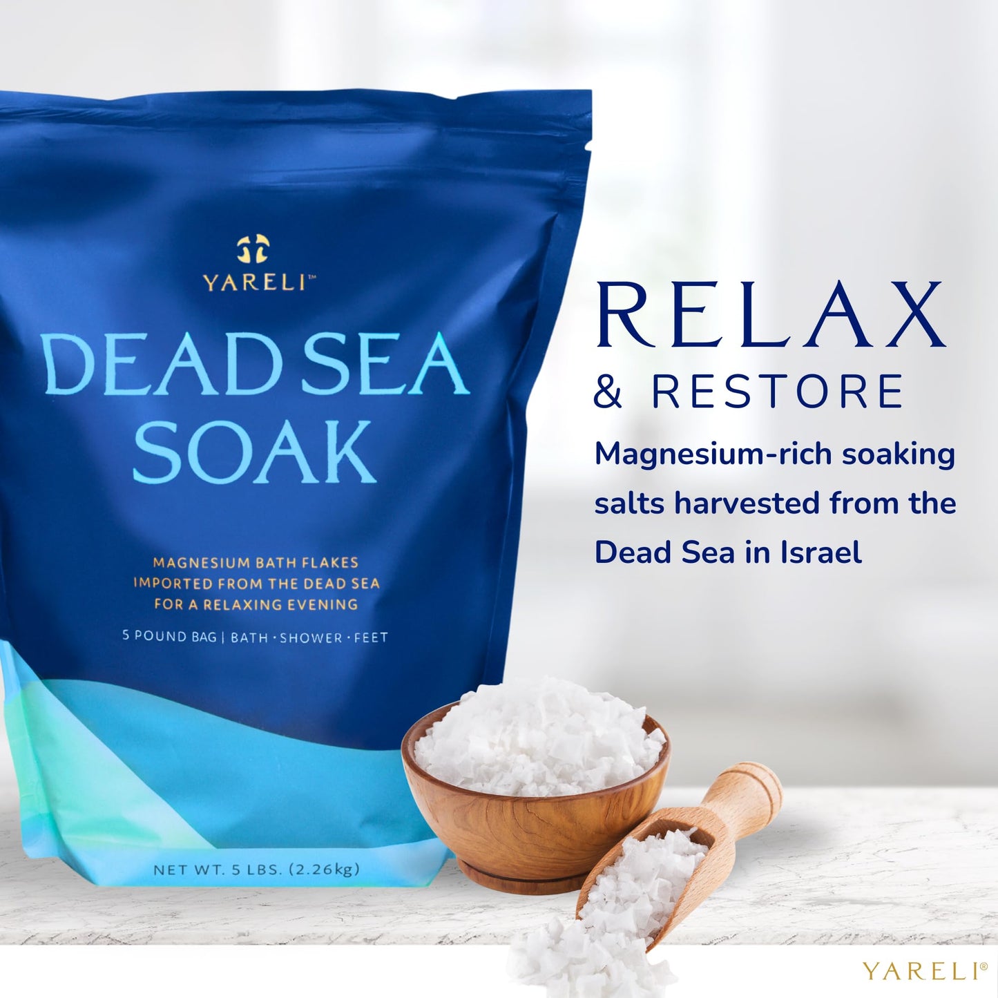 Yareli Magnesium Flakes Dead Sea Bath Soak, 5lb Unscented Beauty and Personal Care YARELI