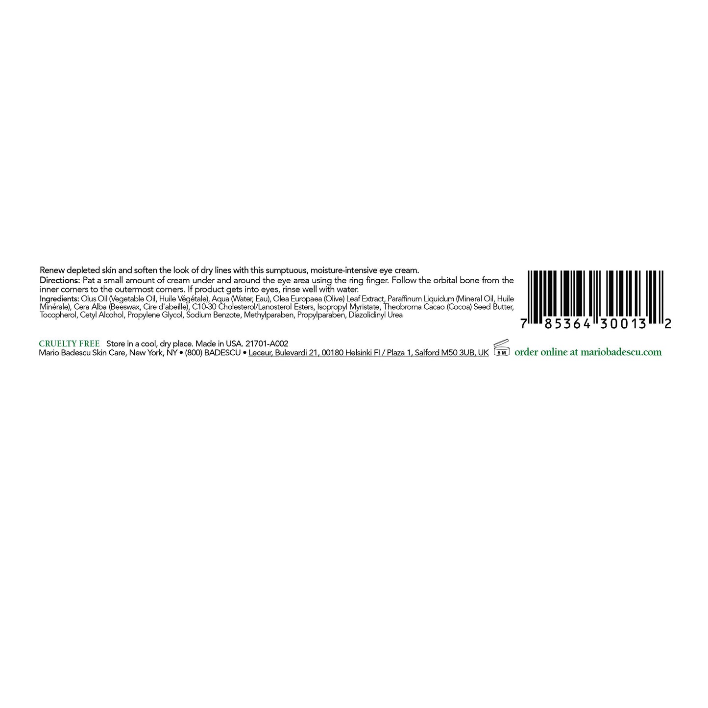 Mario Badescu Olive Eye Cream for Dry & Sensitive Skin | Rich Under Eye Cream with Olive Leaf Extract & Cocoa Butter | Nourishes Dry Under Eyes | 0.5