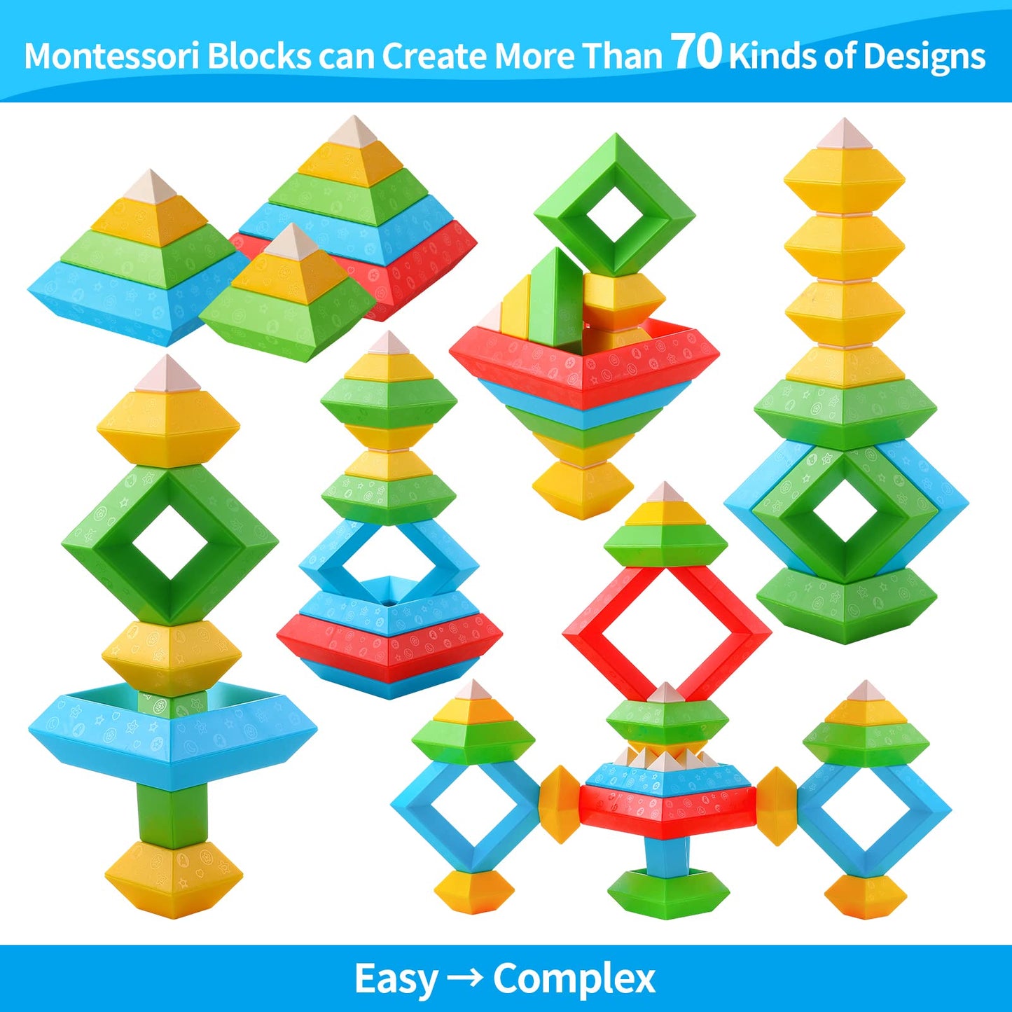 Hieoby Montessori Toys for Toddlers 1–4 | 30 PCS Building Blocks for Stacking & STEM Learning | Educational Sensory Gift for Boys & Girls