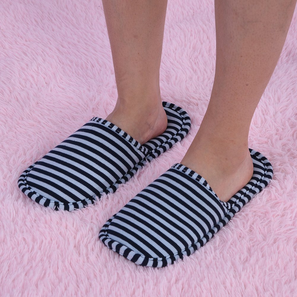 Foldable Travel Slippers - Soft Cotton Anti-slip, SPA/House/Guest Slippers for Family,Hotel,Portable,Not Disposable,Men & Women (Blue stripes) Beauty & Personal Care Wbestexercises
