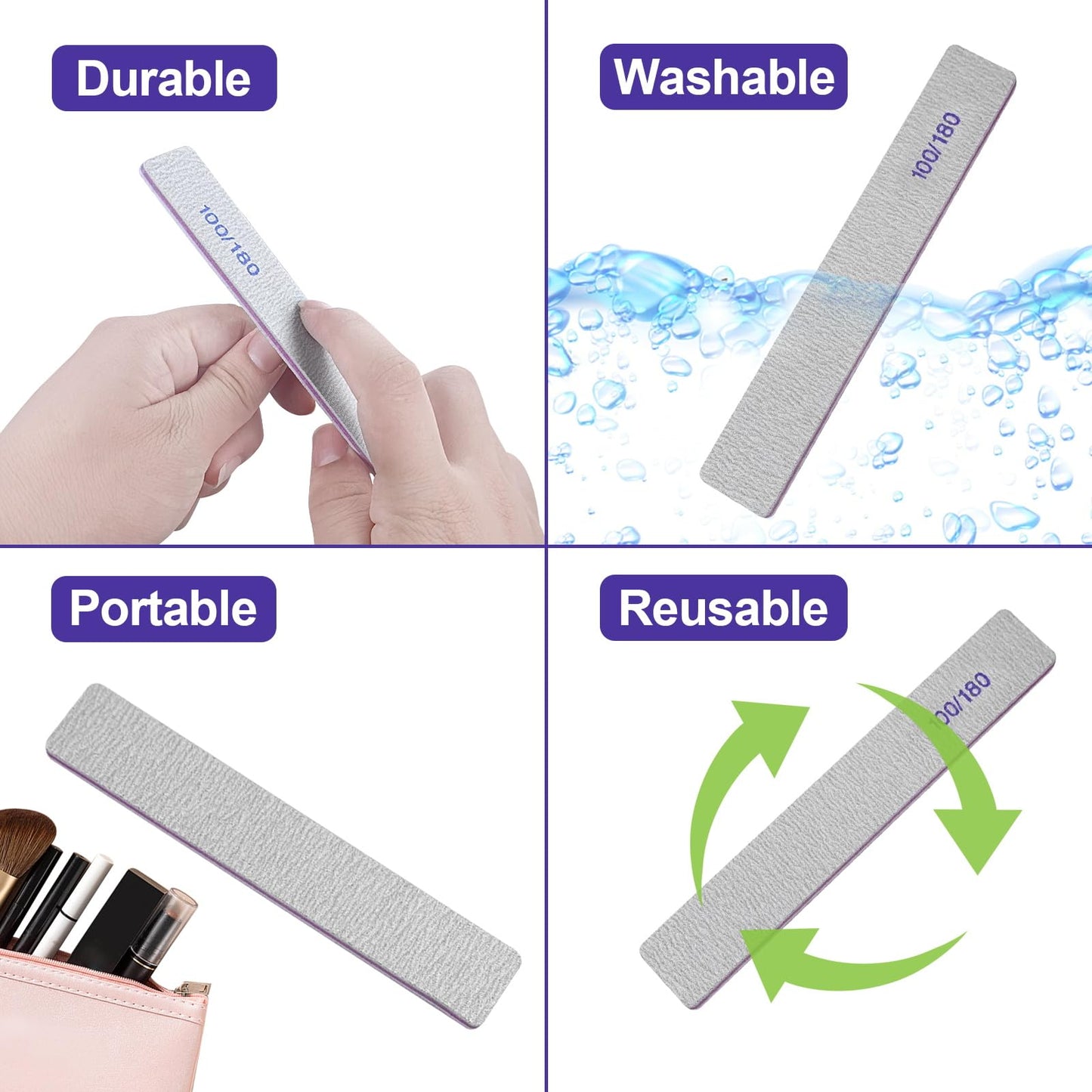 100/180 Grit Nail File (100 Pack), Emery Board Nail Files for Acrylic Nails and Natural Nails, Double Sided Emory Boards Professional Nail Filer Beauty and Personal Care HomeyEra