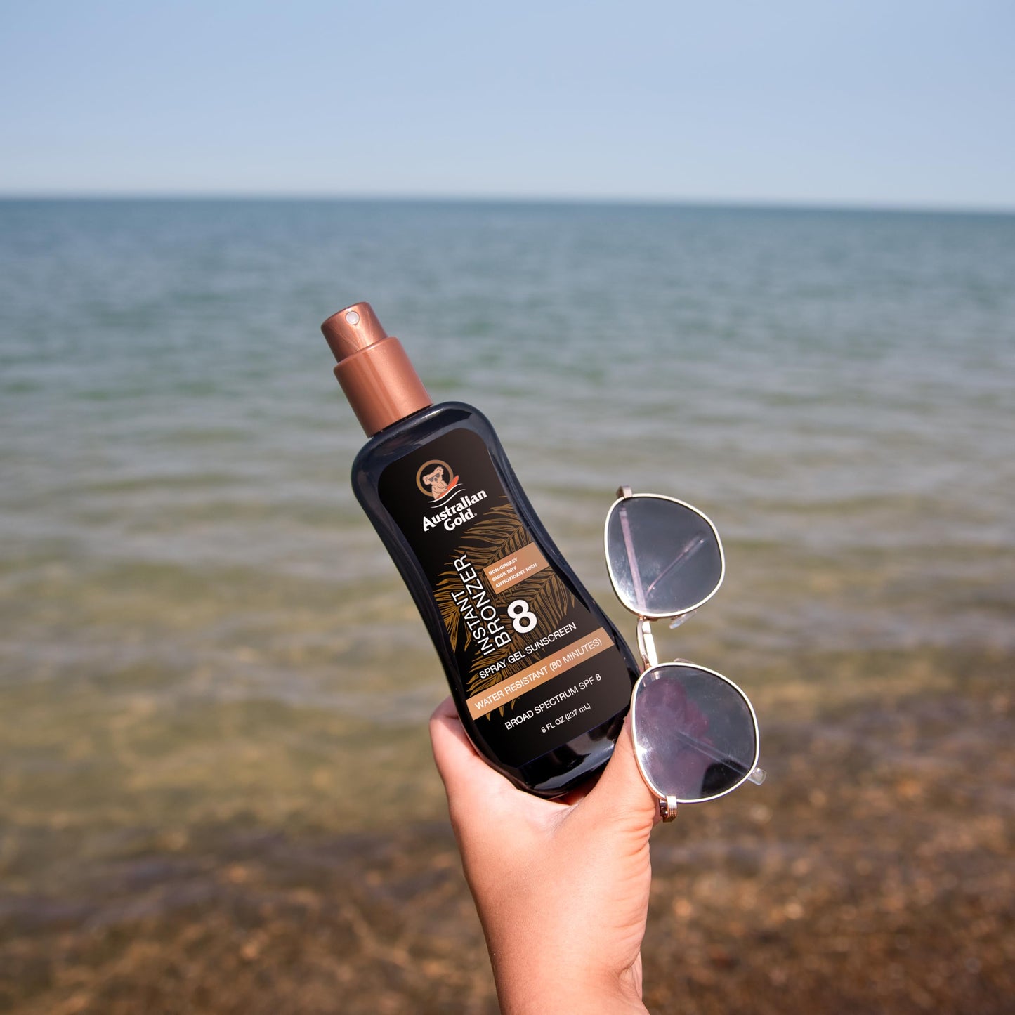 Australian Gold Spray Gel Sunscreen with Instant Bronzer SPF 8, 8 Ounce