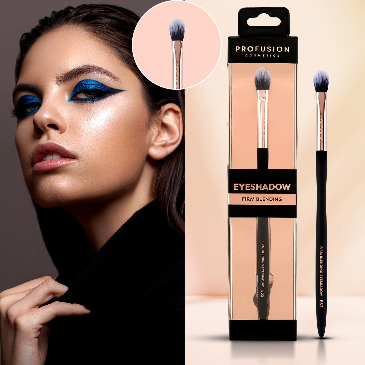 Profusion Cosmetics Firm Blending Eyeshadow Brush - Synthetic Fibers for Smooth Shading & Precision Blending, Waved handle Design, Vegan