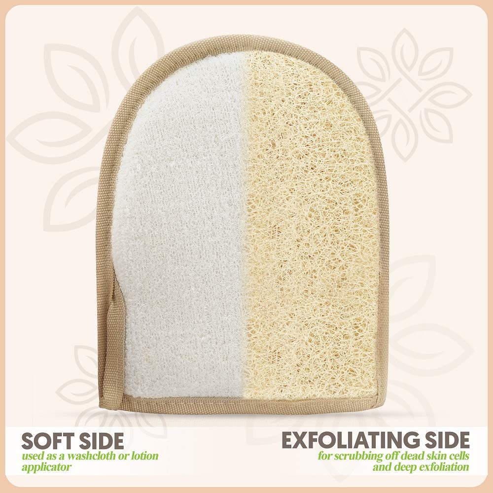 Premium Exfoliating Loofah Glove Pad Body Scrubber. Our Mitt Gloves are Made of Natural Egyptian Shower Loufa Sponge That Gets You Clean, Not Just