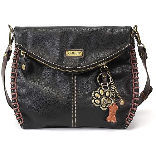 Chala Charming Crossbody Bag Shoulder Handbag With Flap Top and Zipper Black - Metal PawPrint