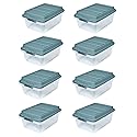 Hefty 18 Quart Hi-Rise Storage Bin with Lid, Stackable Plastic Container for Home, Office, and Classroom Organization, 8 Pack, Smoke Blue