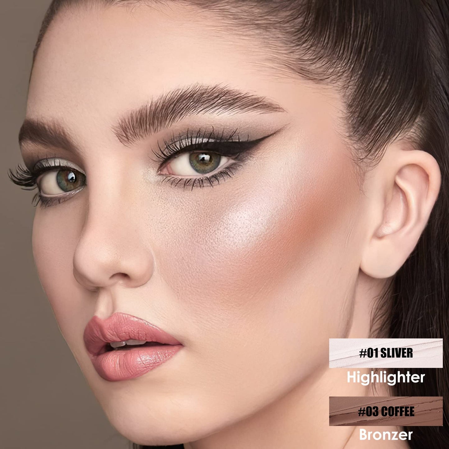 FOCALLURE 2 Pcs Contour Foundation Stick, Highlighter & Bronzer Pen, Face Brightens & Shades Pencil, Highlighting Shade Longwear Makeup, Highlight