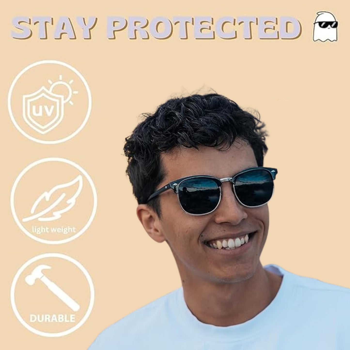 ShadyVEU Super Dark Round Semi Rimless Sunglasses UV Protection Retro 60's Half Frame Vintage English Nose Piece