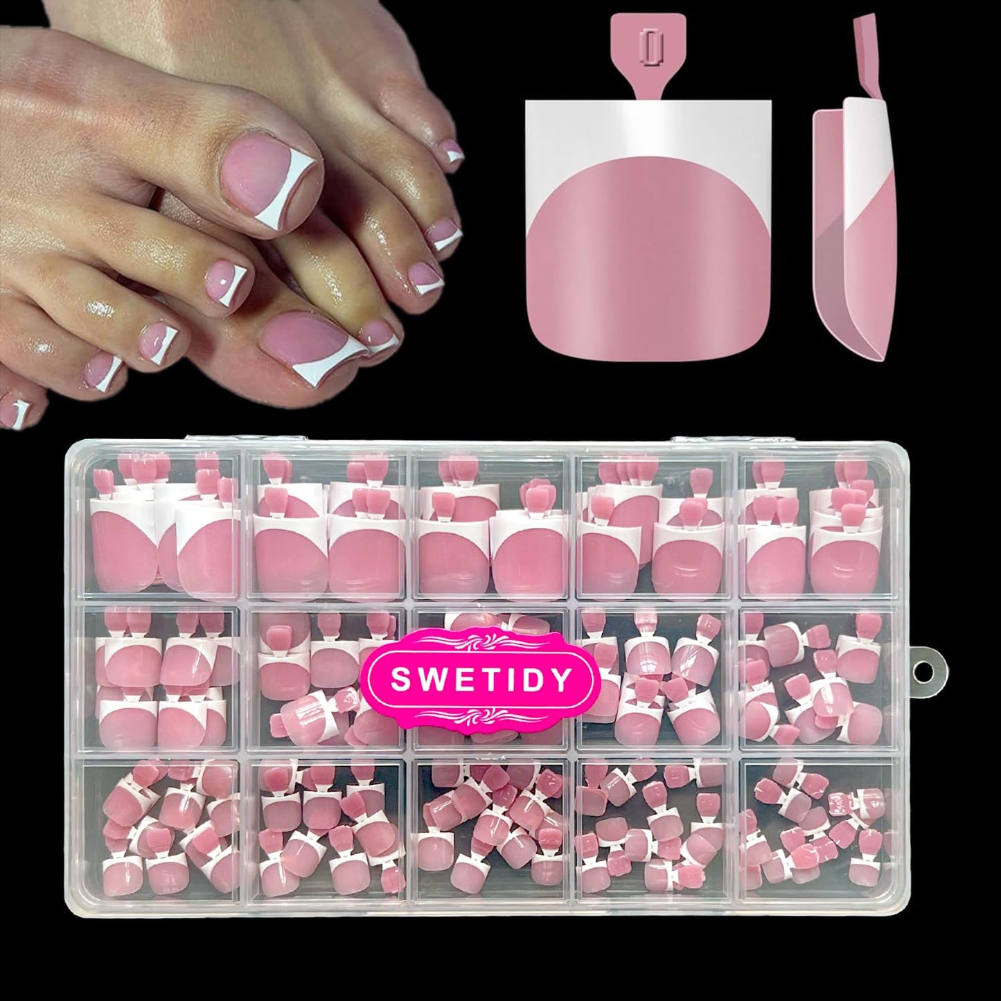 Toe Nail Press Ons, French Tips Toe Press On Nails, 150pcs Square Pre-Designed Soft Gel Thick False Toenail Extension, Berry Pink Full Cover Acrylic Beauty and Personal Care SWETIDY