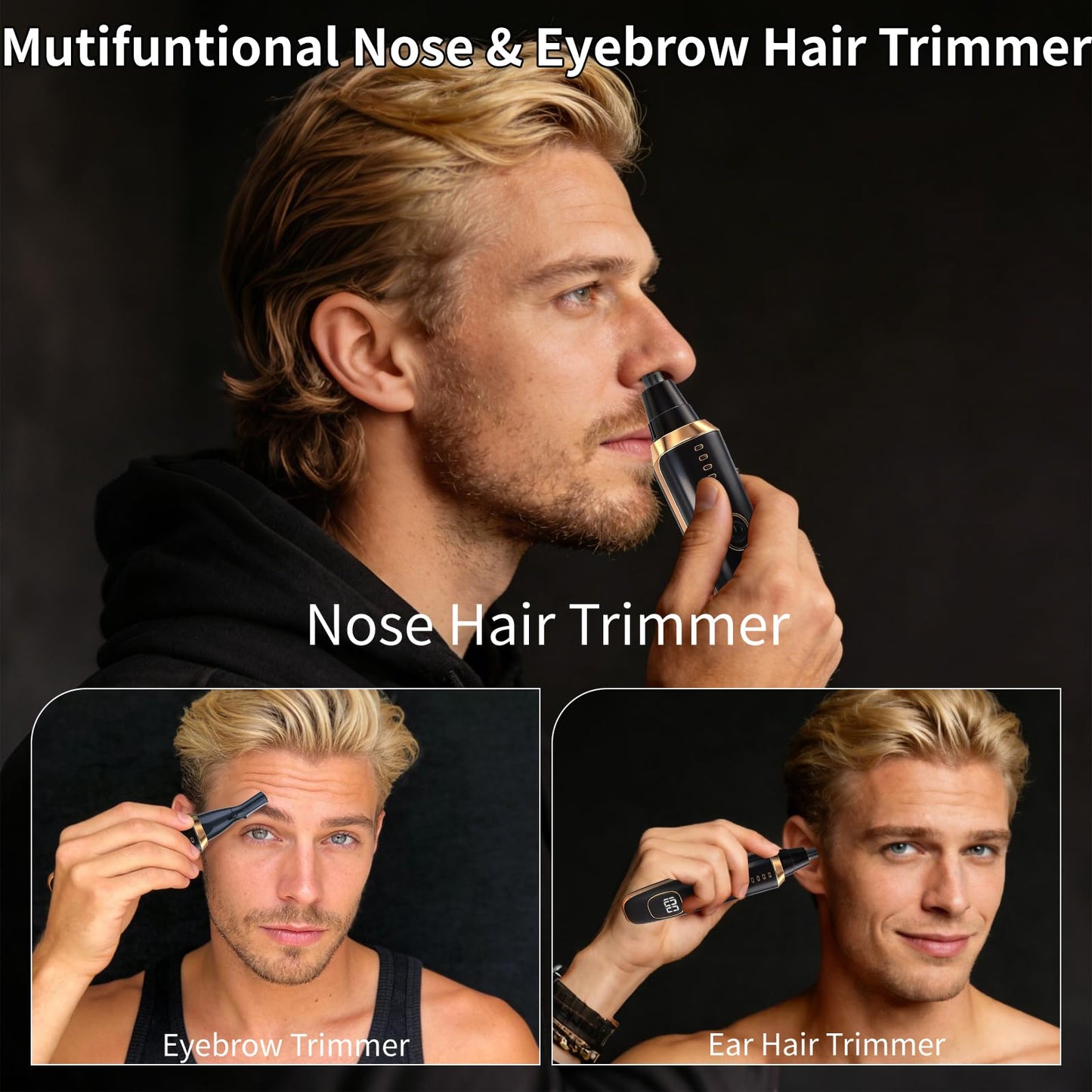 Yunmiss Nose and Ear Hair Trimmer for Men Women,2 in 1 LED Display Eyebrow Hair Trimmer with USB Rechargeable,2026 Portble Waterproof Facial Hair Beauty and Personal Care Yunmiss