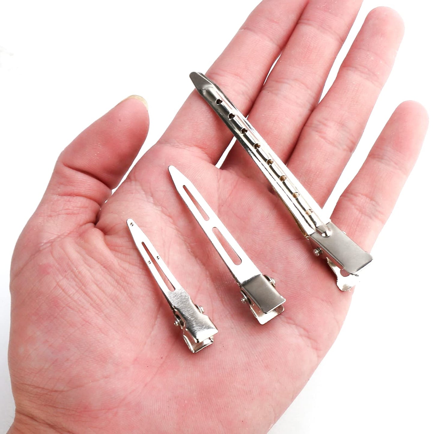 65Pcs Duck Billed Hair Clips for Styling Sectioning, Metal Silver Alligator Hair Clips for Women, 3 Sizes Long Hair Clip for Roller, Pin Curl Loc