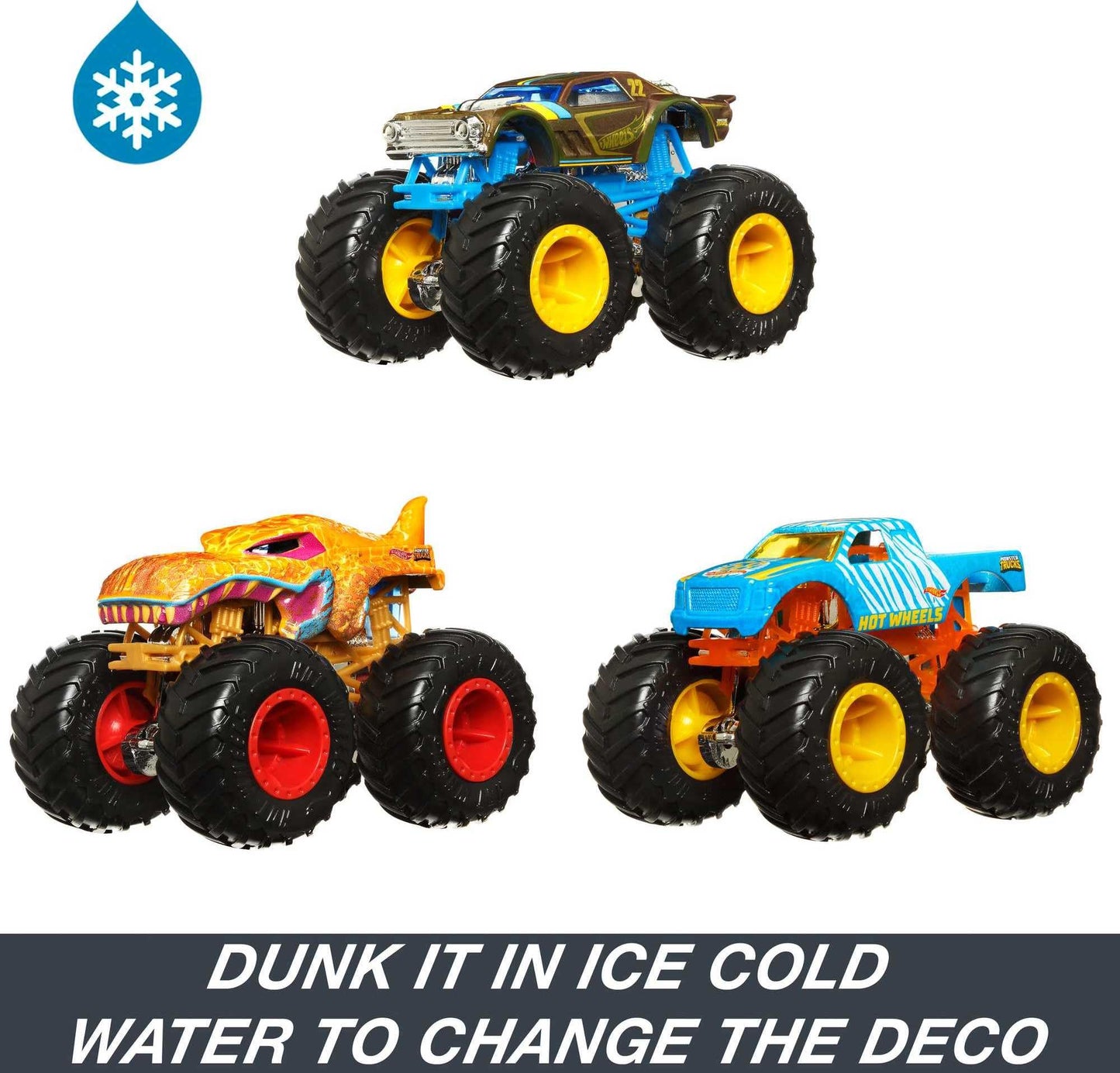 Hot Wheels Monster Trucks 1:64 Color Shifters, 3-Pack of Toy Trucks That Change Decos in Ice Cold Water & Change Back in Warm Water, Toy for Kids…