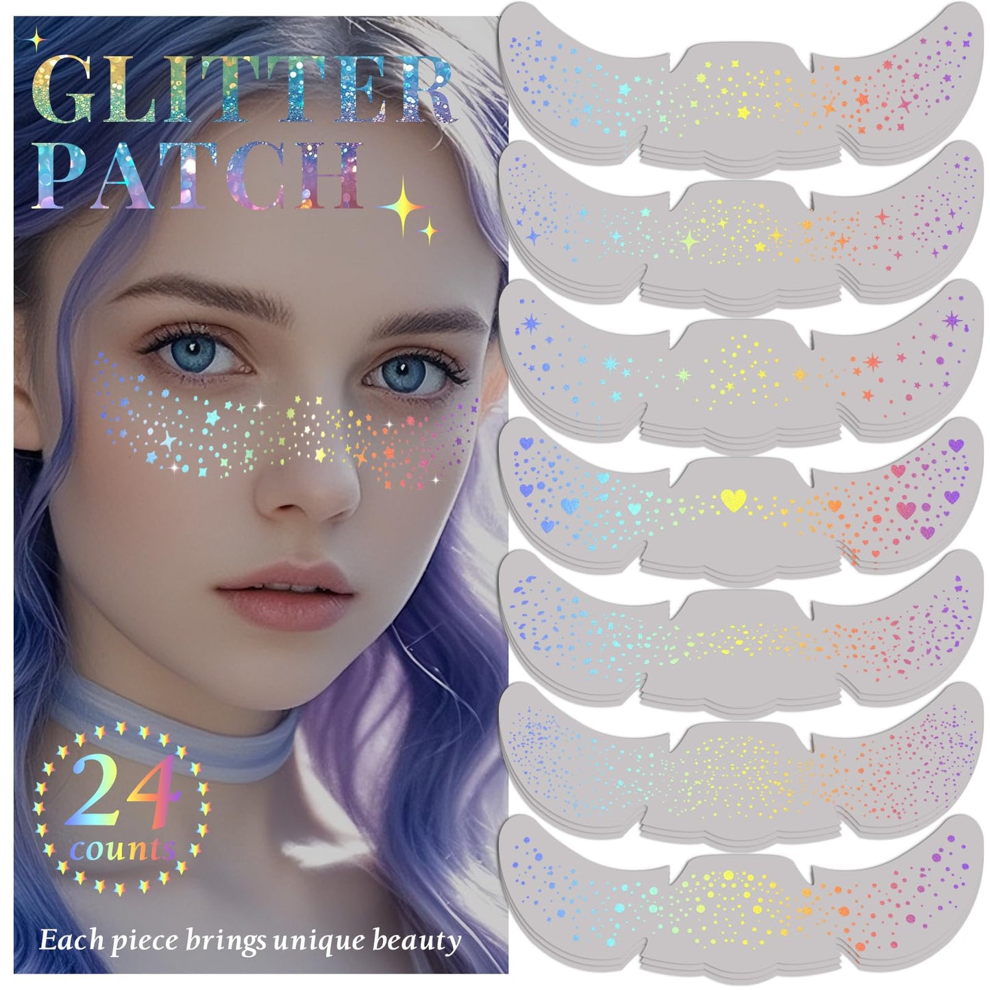 24pcs Glitter Freckles Makeup Patches-Holographic-Face Glitter Speckles, Sparkle Speckles Patches for Women, Cute Sparkling Fake Freckles, Glitter Beauty and Personal Care BESNEL Default Title