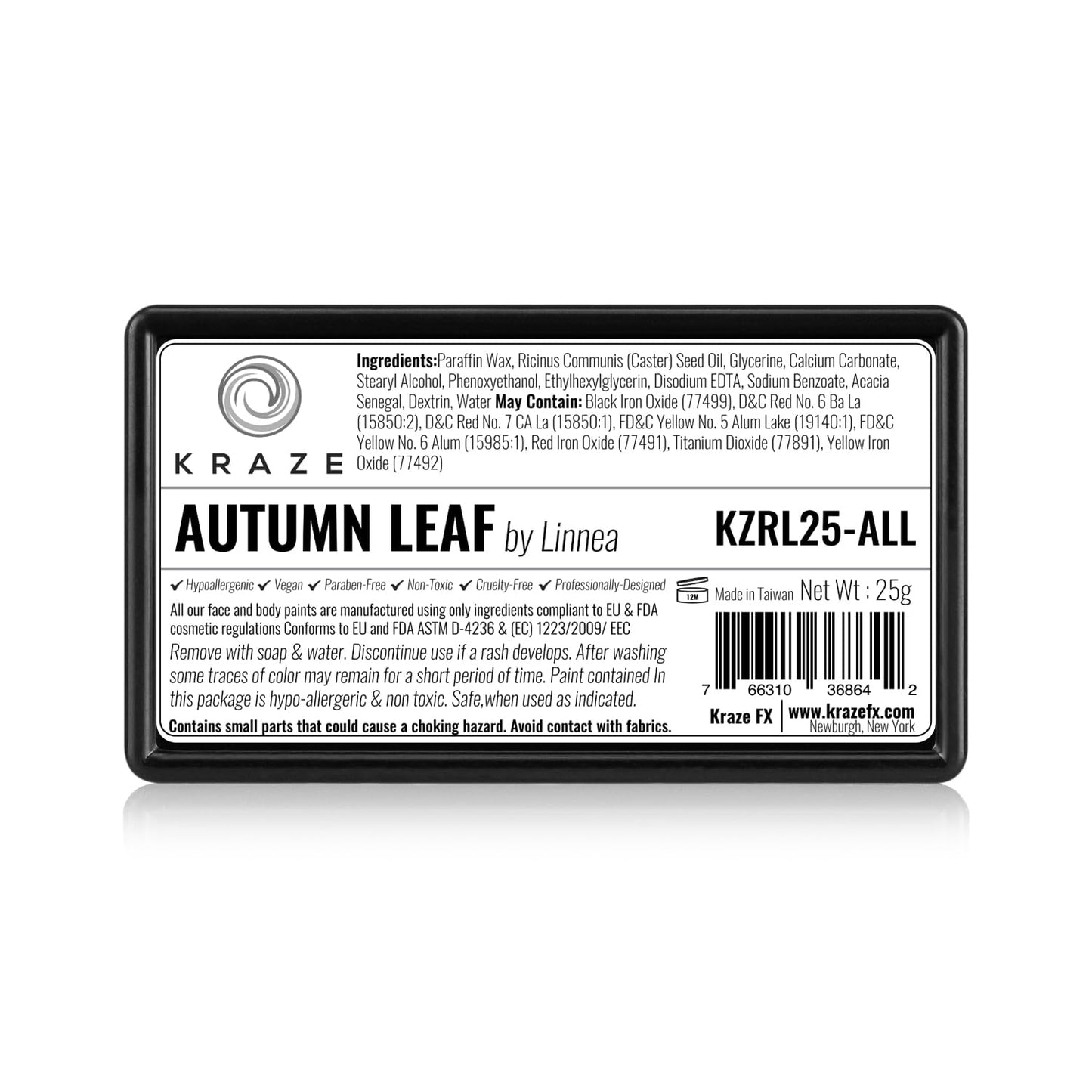 Kraze FX Dome Stroke - Autumn Leaf by Linnea (25 gm), Professional 1-Stroke Split Cake, Hypoallergenic, Non-Toxic, Water Activated Face & Body
