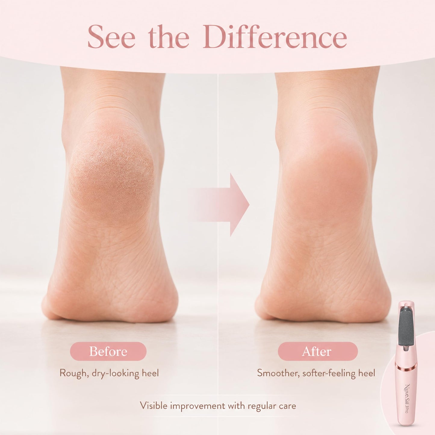 Nuve Silk 3 Pro Callus Remover for Feet, 2-Speed Electric Foot File, Pink Beauty and Personal Care Nuve Silk 3 Pro