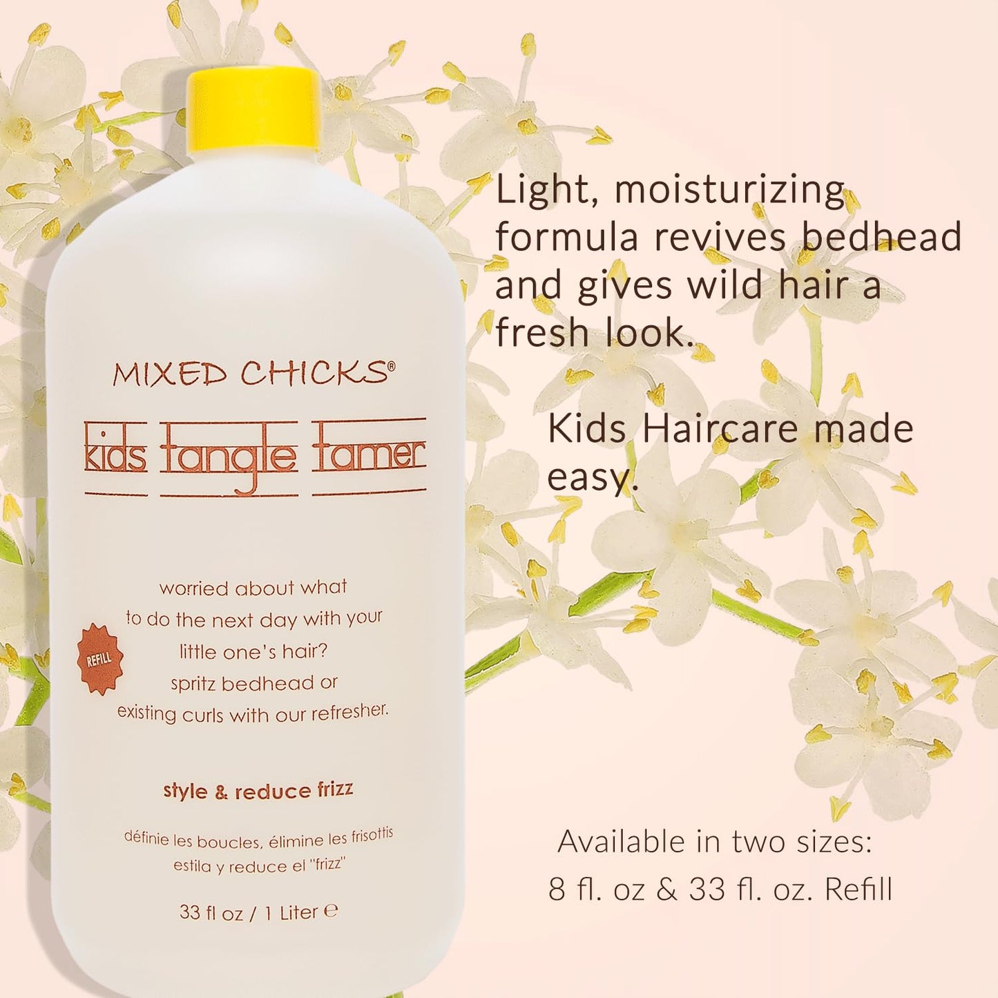 Mixed Chicks Kids Tangle Tamer - Light and Moisturizing Styling Formula for Frizz-free Curls, 33 fl.oz.