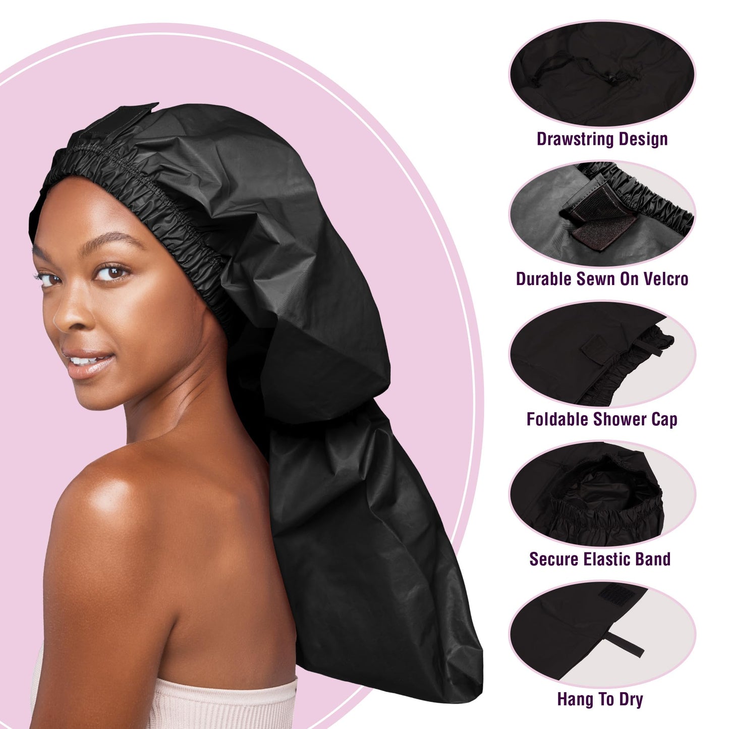 Red by Kiss Essential Super Large Waterproof Braid Shower Cap, Reusable Caps with Elastic Band