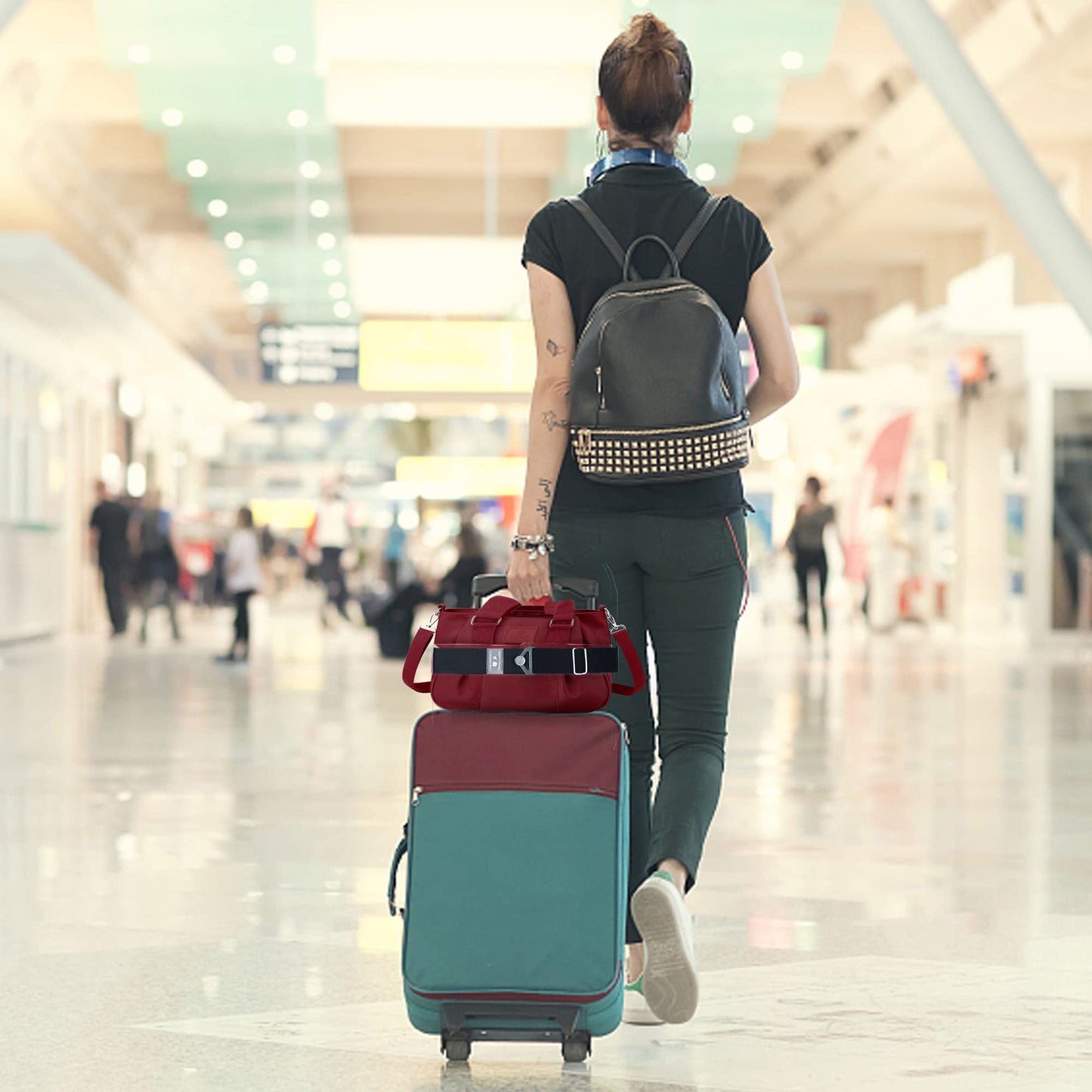 Bylion 2-in-1 Travel Belt – Adjustable Luggage Strap with Alloy Buckle & Elastic Bungee for Add-a-Bag, Hands-Free Airport Travel (Black)