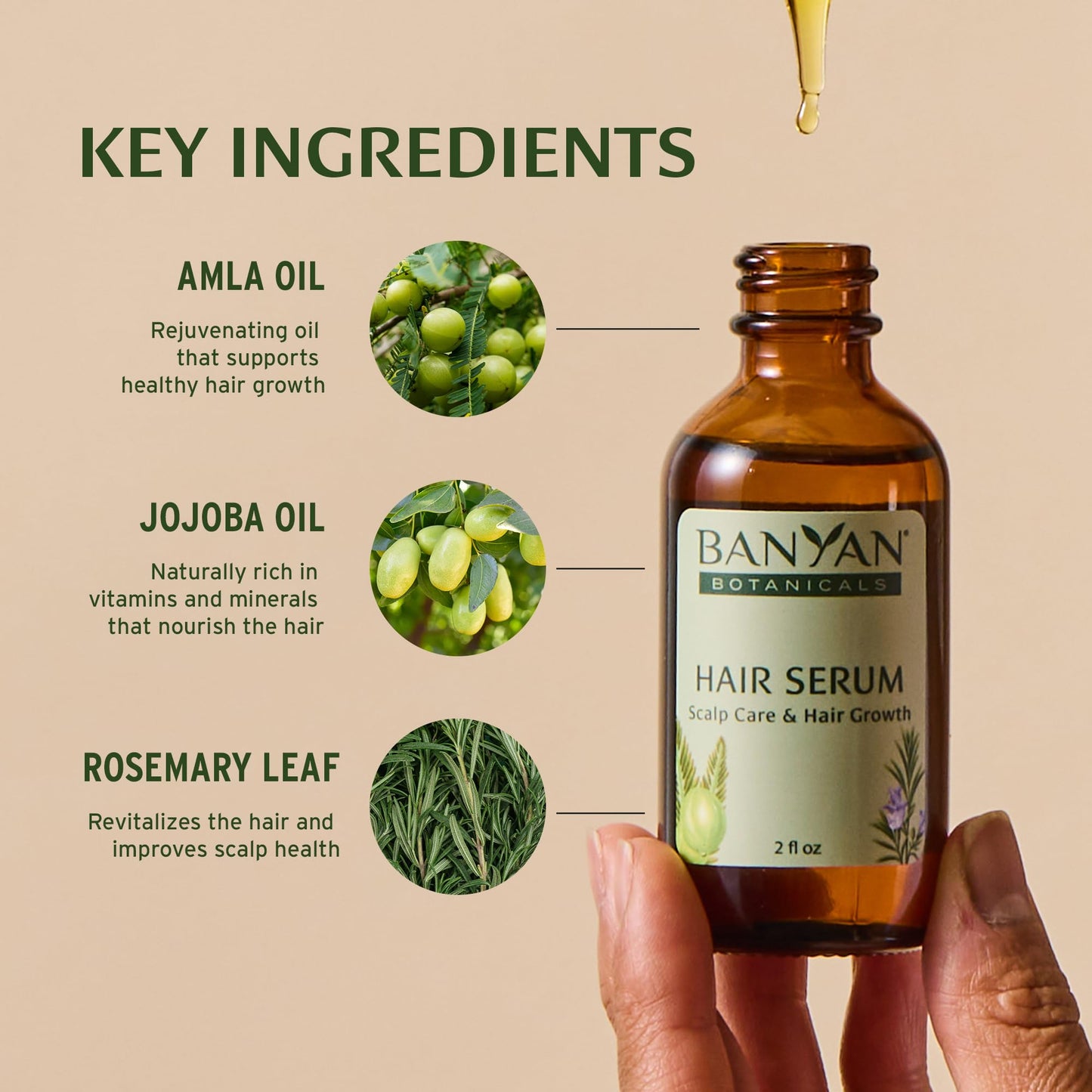 Banyan Botanicals Hair Serum - Ayurvedic Herbal Oil for Scalp Care & Healthy Hair Growth - with Organic Amla, Rosemary & Castor Oil - 2 fl oz - Vegan