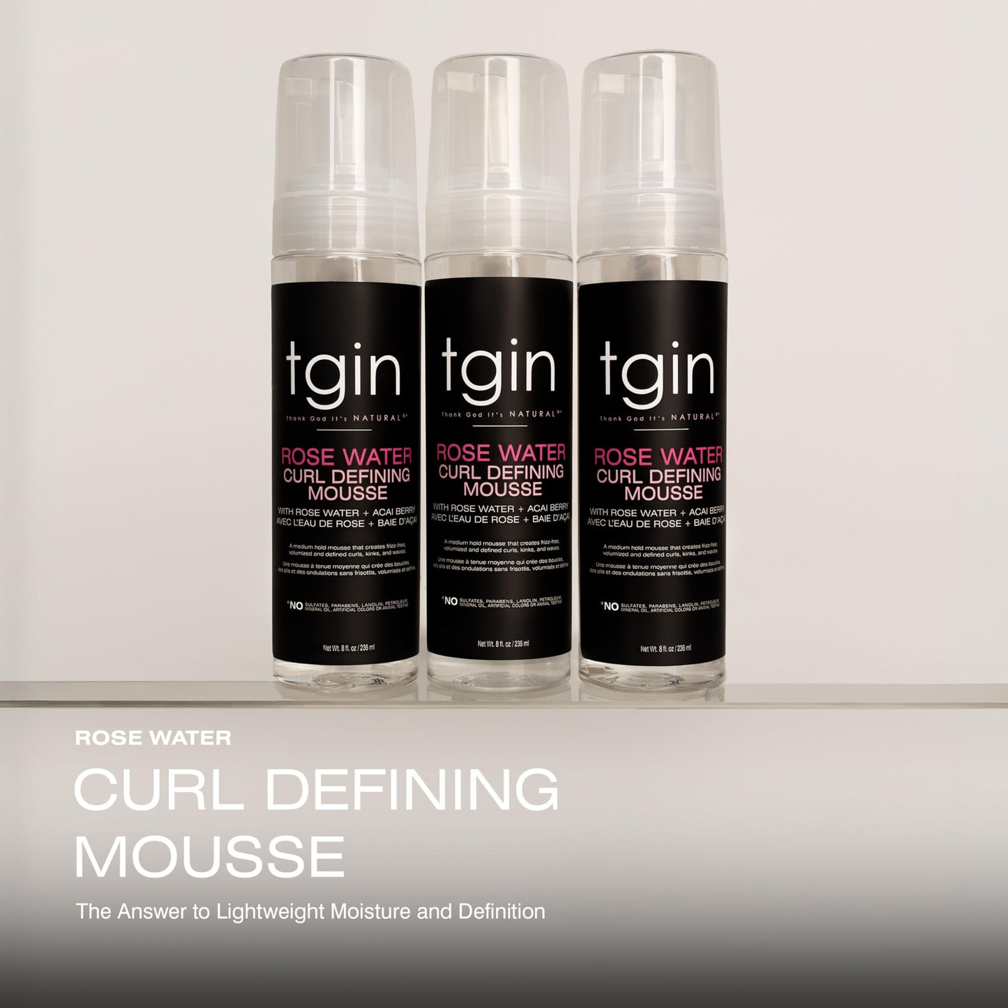tgin Rose Water Curl Defining Mousse - Curly Hair Products with Lightweight Hold - Moisturizes and Defines Waves Without Crunch - Hair Mousse Without