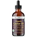 Viva Doria Organic Castor Oil, 4 Fl Oz | Virgin, Cold Pressed, Hexane-Free, Vegan | Nourishing Hair & Skin Care | Eyelash & Brow Serum | Glass Bottle