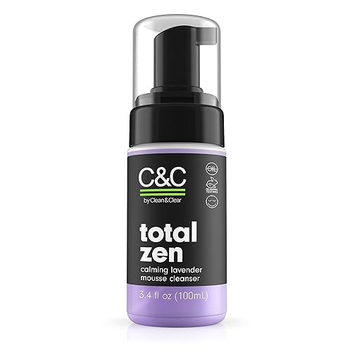 C&C by Clean & Clear Total Zen Calming Lavender Mousse Facial Cleanser to Remove Dirt, Relaxing Oil-Free Face Wash for Sensitive Skin, Not Tested