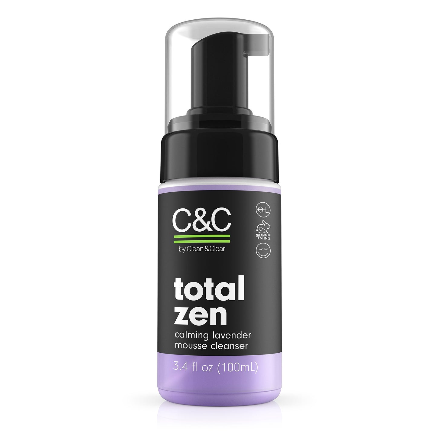 C&C by Clean & Clear Total Zen Calming Lavender Mousse Facial Cleanser to Remove Dirt, Relaxing Oil-Free Face Wash for Sensitive Skin, Not Tested