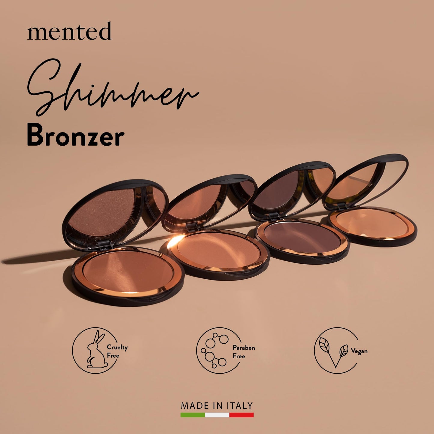 Mented Cosmetics Made in Italy, Cruelty Free Makeup, Vegan, Paraben Free, Shimmer Bronzer, Highlighter Bronzing Powder Palette for Face with Vitamin E