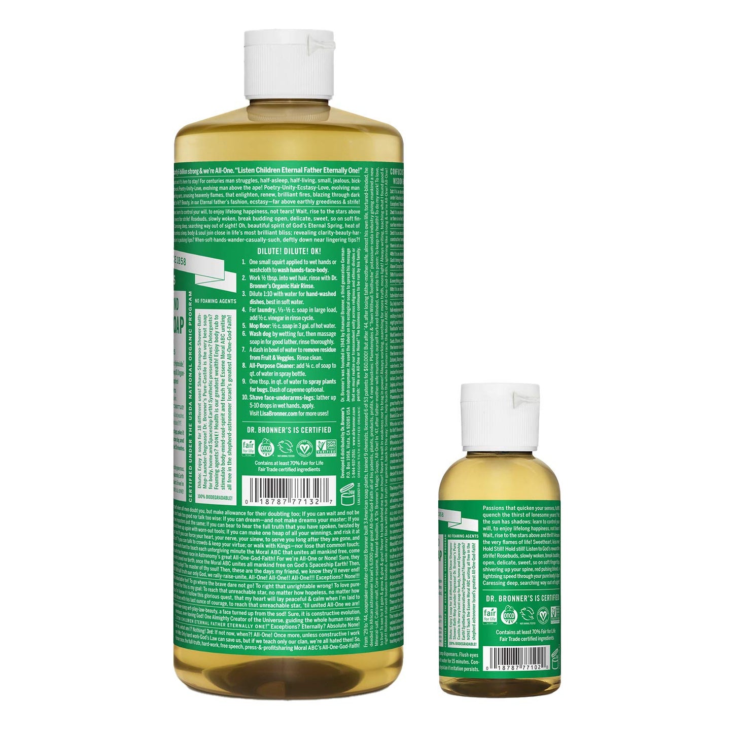 Dr. Bronner's Pure-Castile Liquid Soap - Almond Bundle. 32 oz. Bottle and 2 oz. Travel Bottle