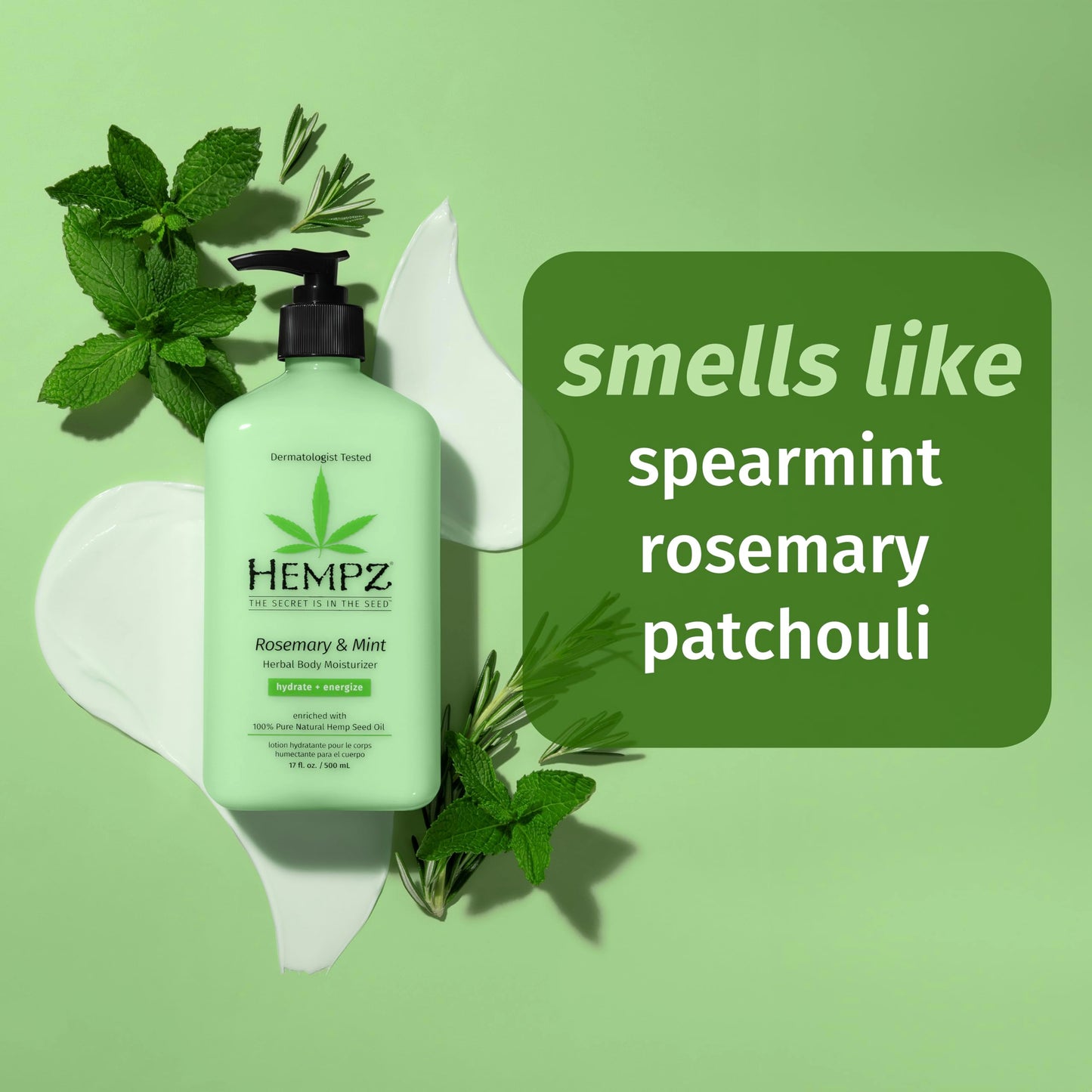 HEMPZ Body Moisturizer, Rosemary & Mint 17 Oz - Hydrating Lotion Rich with Minerals, Vitamin C, & Hempseed Oil to Nourish & Repair Extremely Dry or
