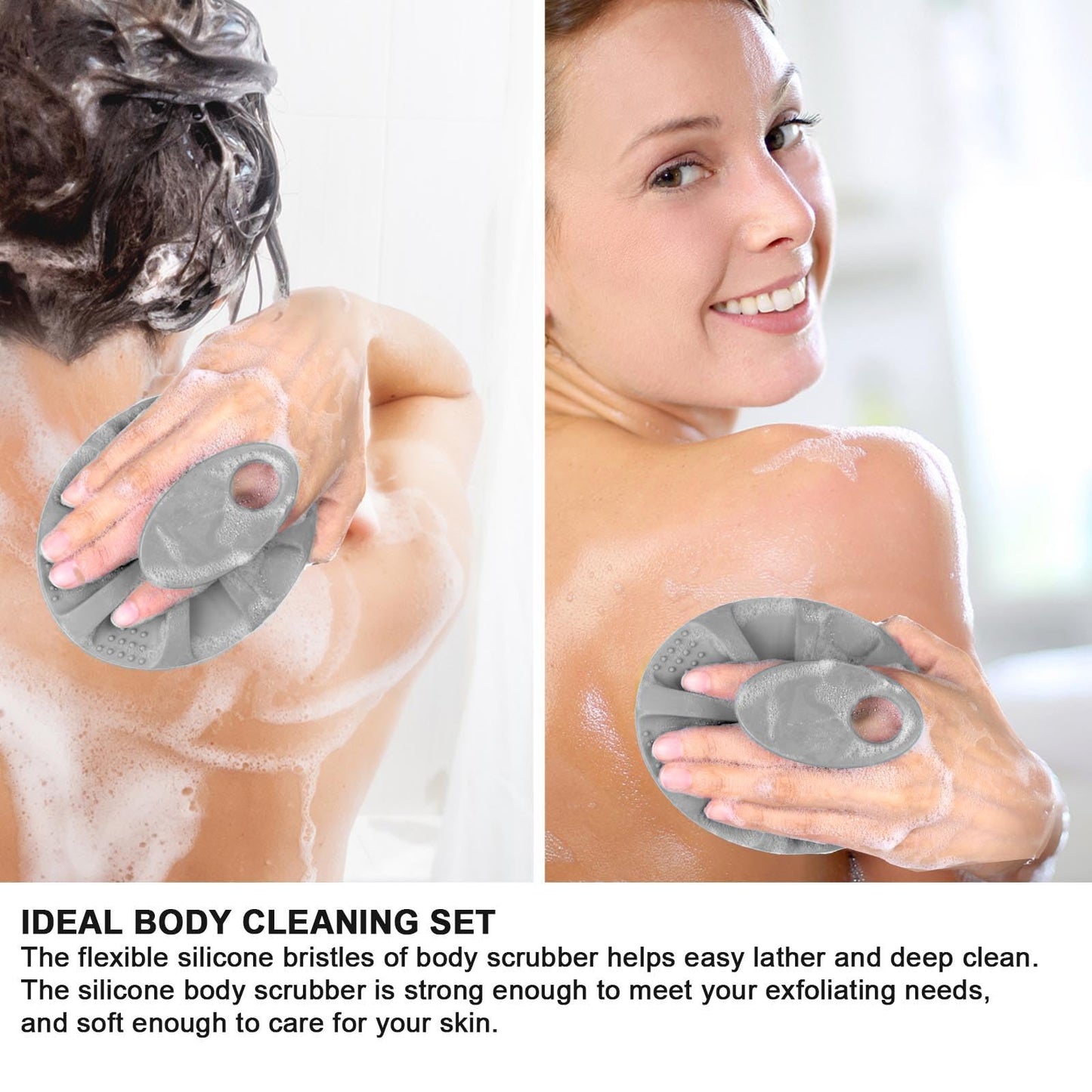 INNERNEED Soft Silicone Body Cleansing Brush Shower Scrubber, Gentle Exfoliating and Massage for All Kinds of Skin (Gray)