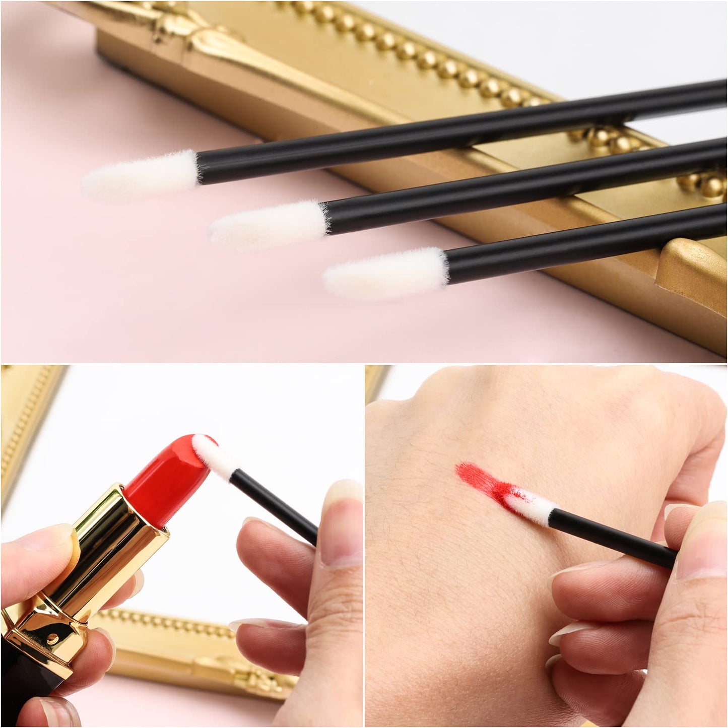 200 Pieces Disposable Lip Wands, Lip Brushes, Lipstick & Gloss Applicators Lint Free Makeup Applicator Brush Beauty Tool