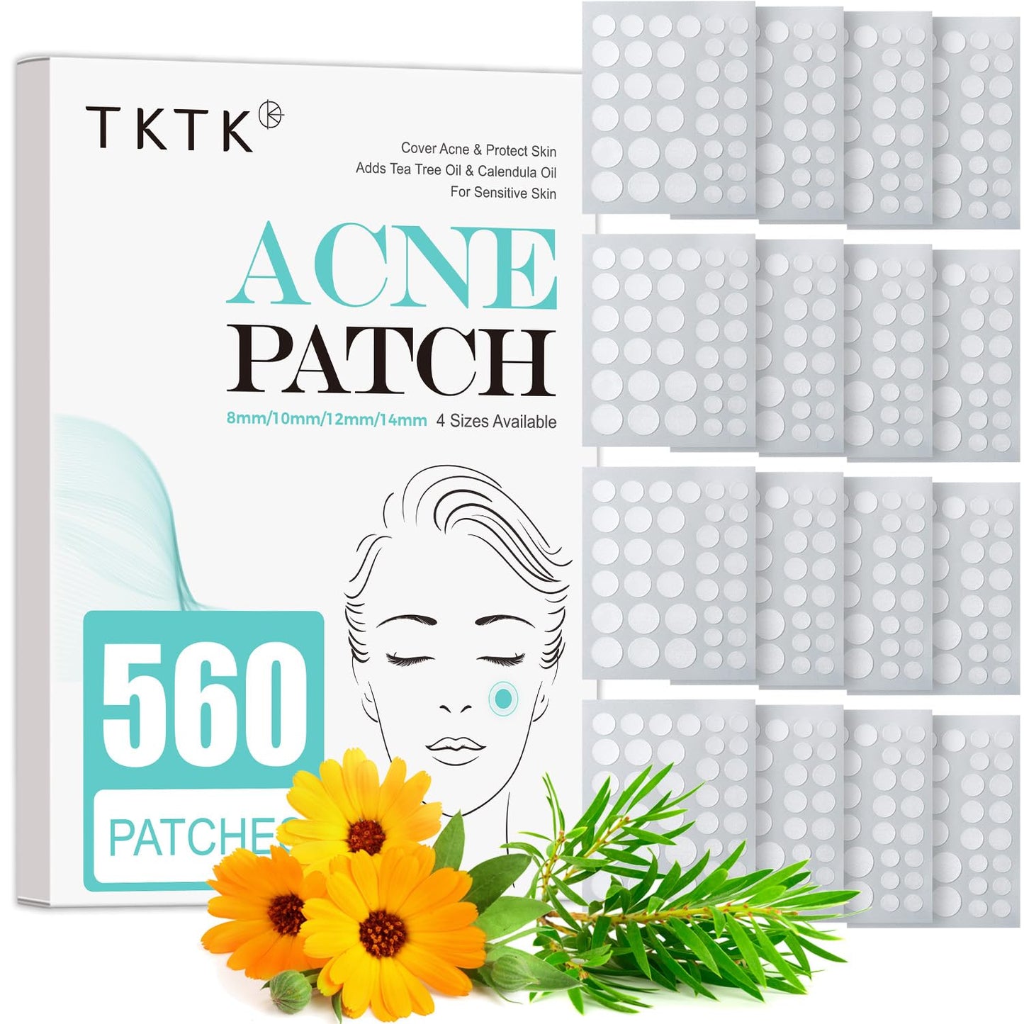 TKTK Pimple Patch Acne Patch, 4 Sizes 560 Patches Acne Absorbing Cover Patch, Hydrocolloid Invisible Acne Patches For Face Zit Patch Acne Dots Tea Beauty and Personal Care TKTK Default Title