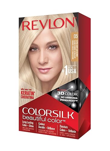 Revlon Permanent Hair Color, Permanent Hair Dye, Colorsilk with 100% Gray Coverage, Ammonia-Free, Keratin and Amino Acids, 05 Ultra Light Ash Blonde