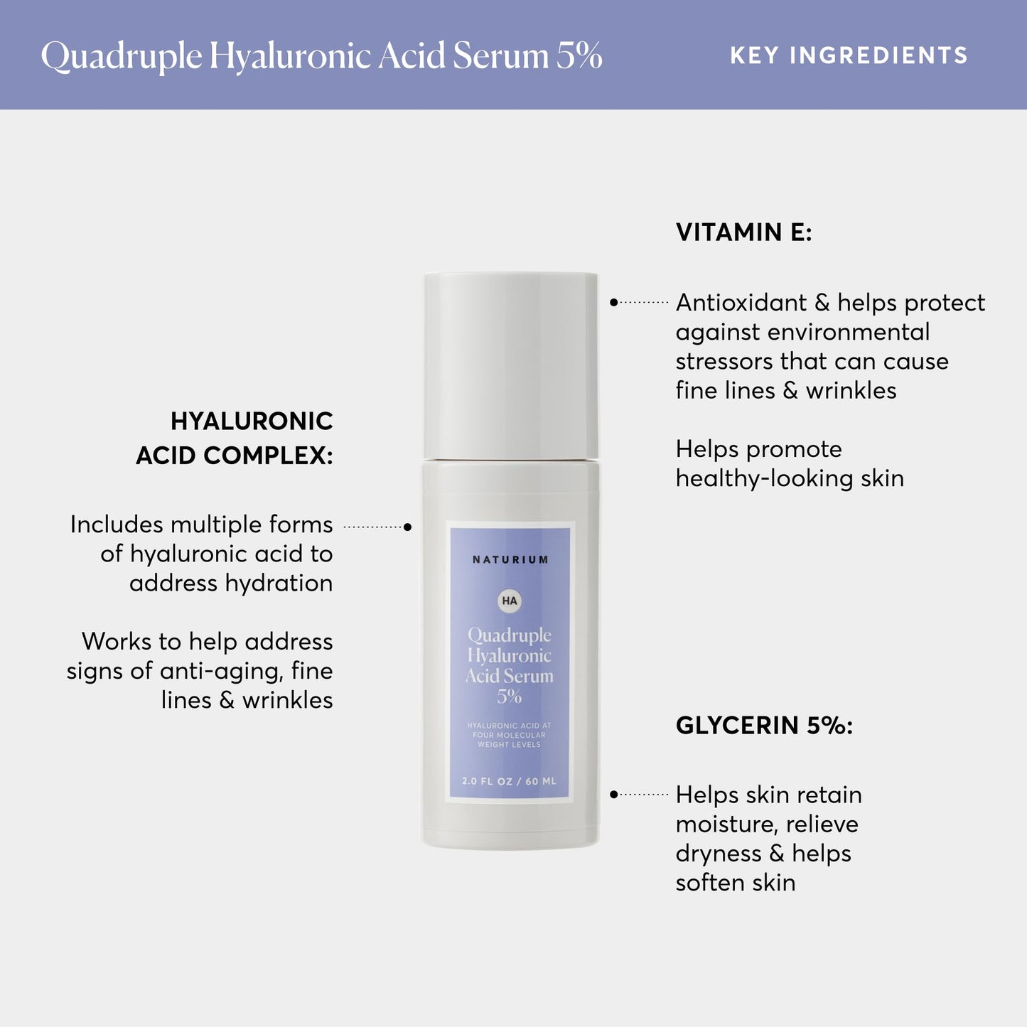 Naturium Quadruple Hyaluronic Acid Serum 5% Jumbo, Hydrating & Plumping Face Serum, Anti-Aging & Moisturizing Skin Care, Fragrance-Free, 2 oz Beauty and Personal Care Naturium
