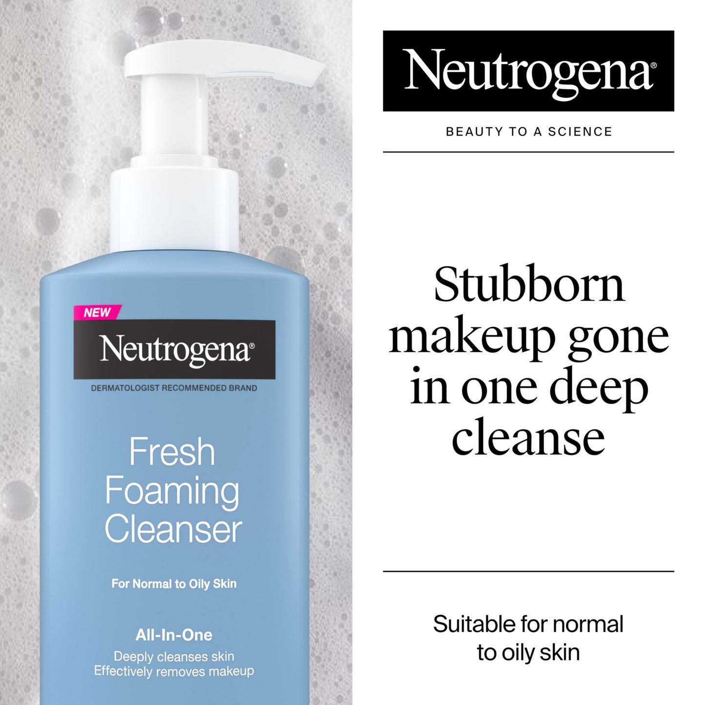 Neutrogena Fresh Foaming Facial Cleanser, All-In-One Makeup Remover Face Wash for Nor-mal to Oily Skin Deeply Cleanses & Removes Waterproof Makeup