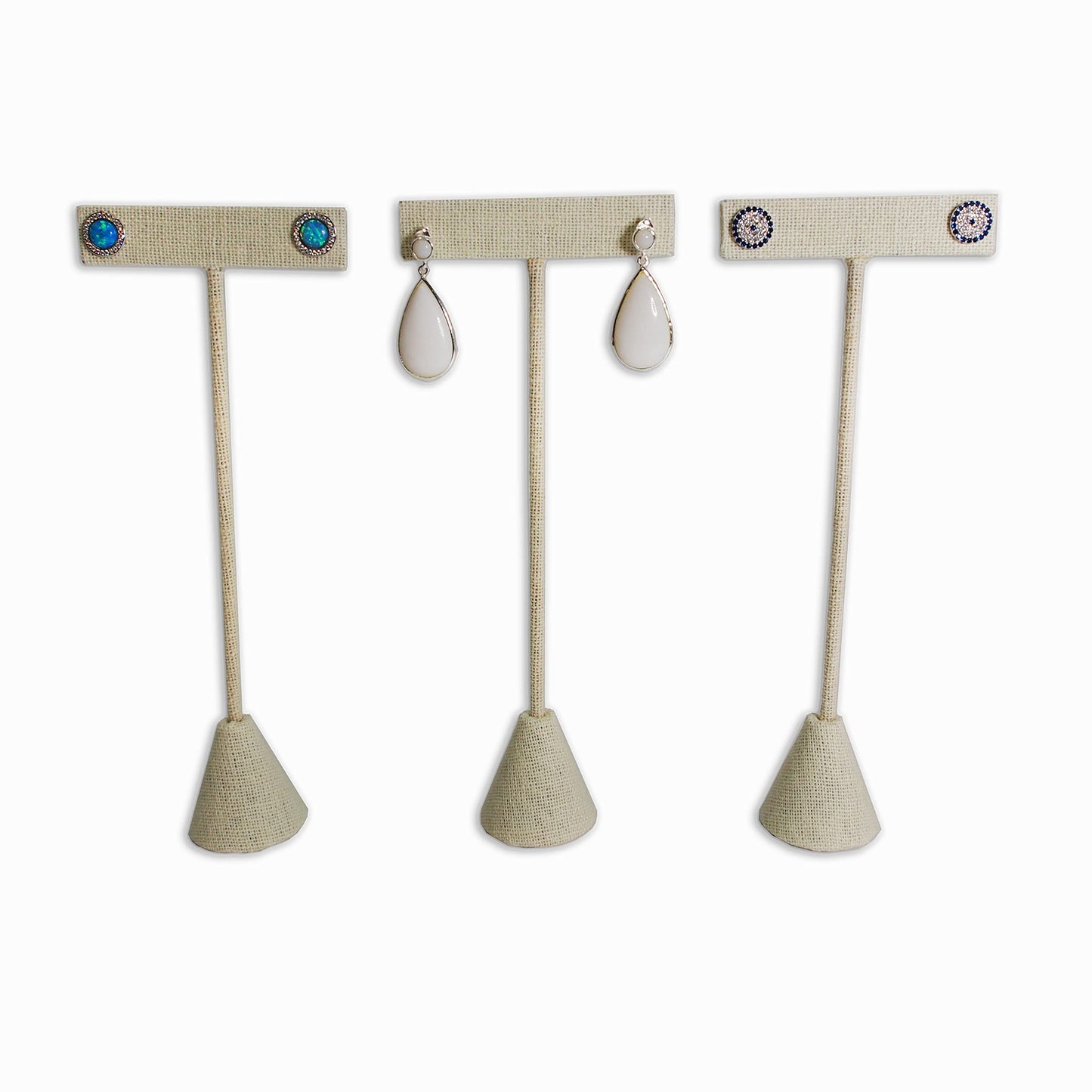 N'ice Packaging - 3Qty Beige Linen 6.75" High Free-Standing Earring T-Stand Display, T Shape Holder for Tradeshow, Home Business, Promotion, or just…