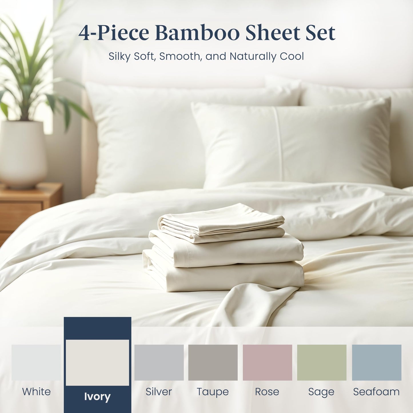 Ella Jayne Viscose Derived from Bamboo Sheets Set (4 Pieces) Queen Size, Ultra Soft & Luxuriously Cooling, Eco-Friendly Queen Sheet Set Deep Pockets