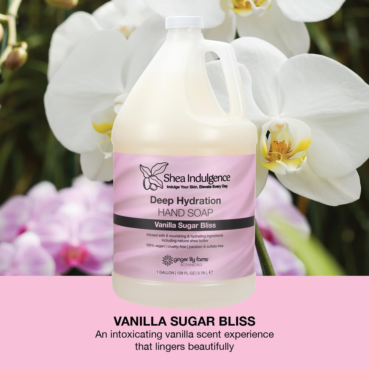 Ginger Lily Farms Botanicals Shea Indulgence Deep Hydration Liquid Hand Soap Refill, 100% Vegan & Cruelty-Free, Vanilla Sugar Bliss Scent, 1 Gallon