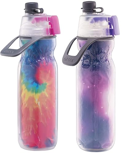 O2COOL Mist 'N Sip Misting Water Bottle 2-in-1 Mist And Sip Function With No Leak Pull Top Spout Reusable Sports Water Bottle - 20 oz (Tie
