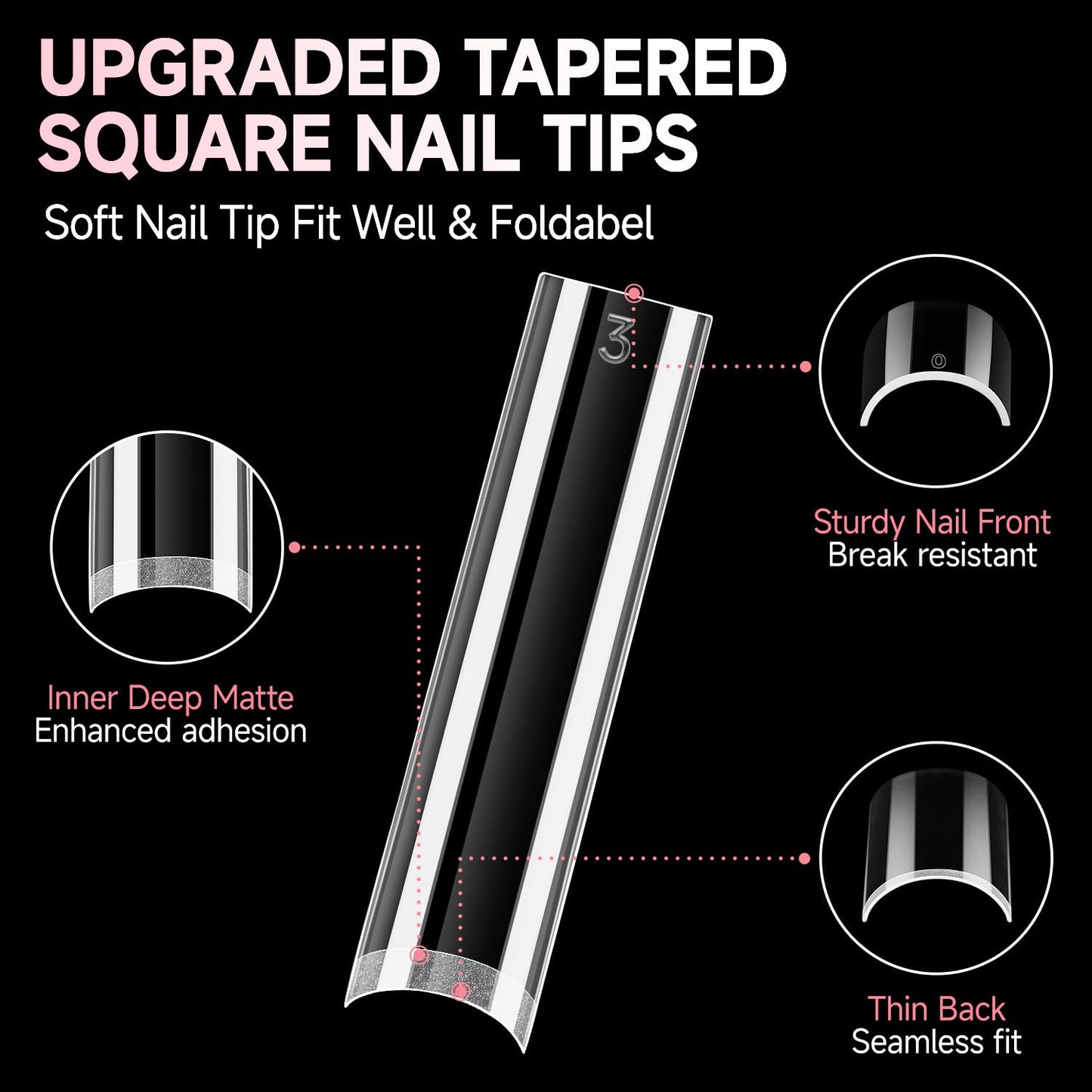 UNA GELLA No C Curve Nail Tips 504 PCS Extra Long XXL Tapered Square Nail Tips Half Cover Nails tips Straight Shape For French Acrylic Nails False