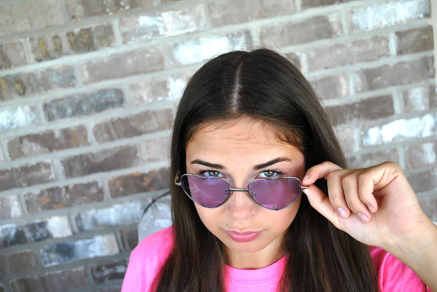 Fashion Heart Shaped Silver Metal Frame Aviator Purple Lens Sunglasses