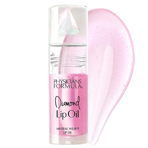 Physicians Formula Mineral Wear Diamond Lip Oil, High-Shine Serum Hybrid with Diamond Dust, Vitamin E, & Mineral Powder, Talc-Free, Cruelty-Free
