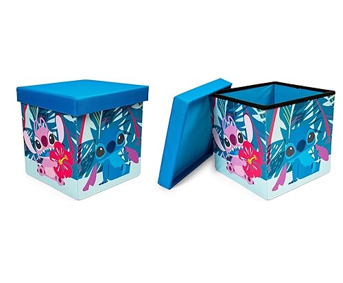 Disney Lilo & Stitch Characters Stitch and Angel 15-Inch Storage Bin Cube Organizers with Lids, Set of 2 | Fabric Basket Container, Cubby Cube Closet…