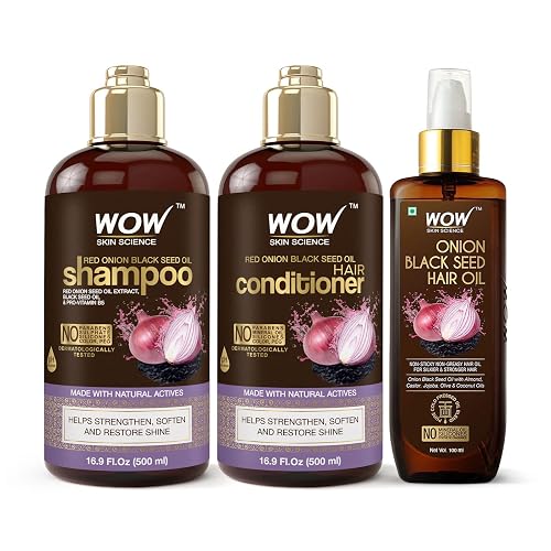 WOW Skin Science Onion Black Seed Oil Shampoo & Conditioner Treatment Set with Oil for Strong, Soft & Shine Hair for All, Dry, Damaged Hair Types