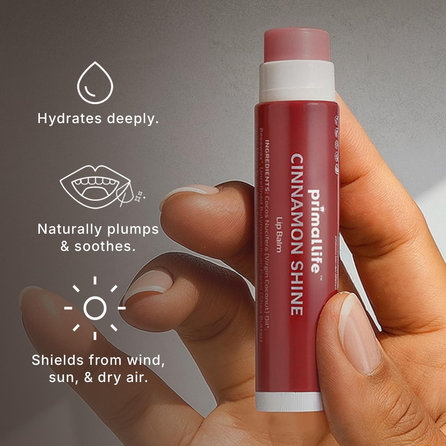 Primal Life Organics - Lip Balm, Hydrating Lip Care with Shea Butter, Beeswax, Coconut Oil, All-Day Moisturizing (Cinnamon) (Tinted, 0.15 Ounce (Pack