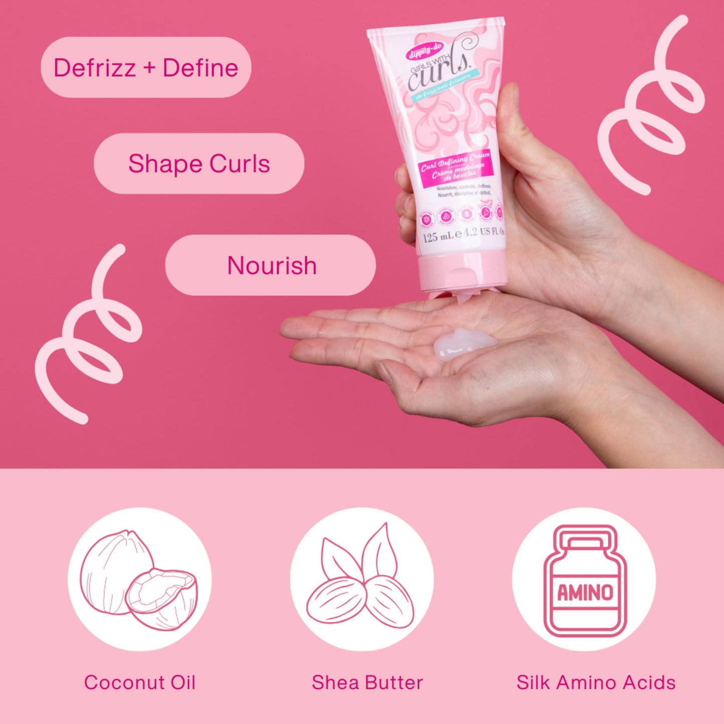 Dippity Do Girls With Curls Leave-In Curl Defining Cream, Anti-Frizz Styling for Curly & Wavy Hair, Smoothing Cream For Frizzy Hair, Shea Butter