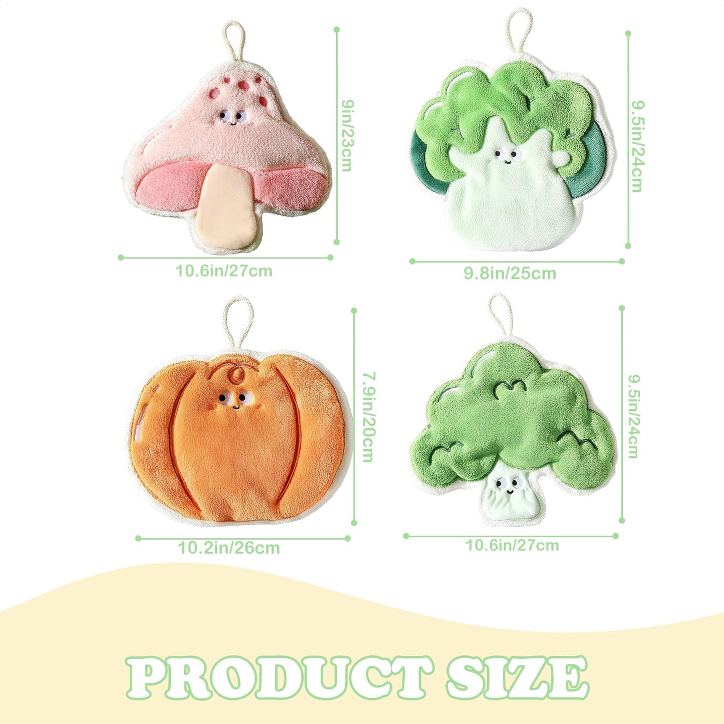 Funny Vegetables Kitchen Towels Decorative Set of 4, Absorbent Kitchen Towels Dish Towel for Home Bathroom Gym Hotel Holiday Décor