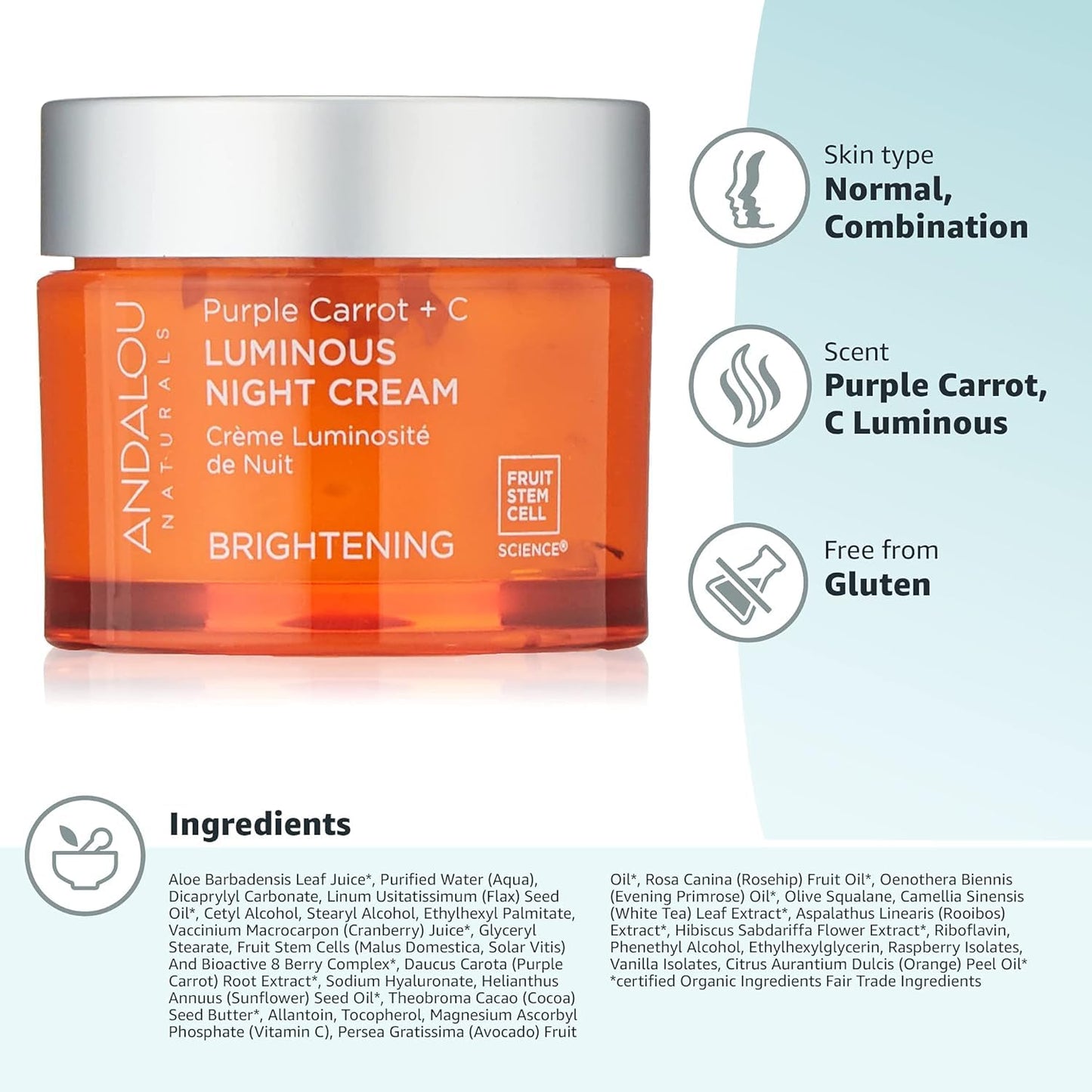Andalou Naturals Night Crm Prpl Carrot+c