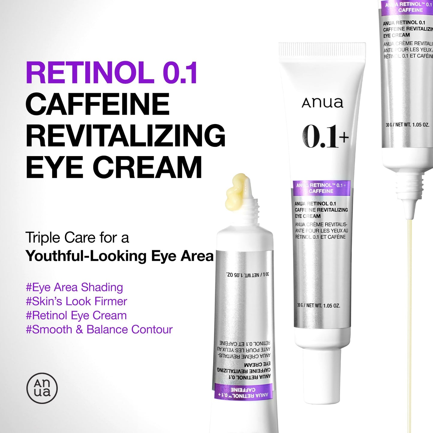 Anua Retinol 0.1 Caffeine Revitalizing Eye Cream, Lightweight Formula for Dark Circles & Puffiness, Hydrating for Sensitive Skin, Korean Skincare,1.05 Beauty and Personal Care ANUA